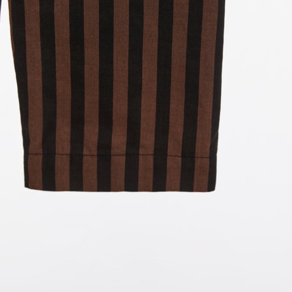 ZARA Striped Black + Brown Cotton Button Down Blouse - Picture 5 of 6